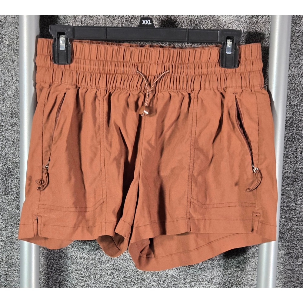 Womens Rust Brown Smocked Waist Hiking Shorts Zip Pockets Small